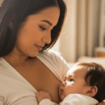 Mãe e bebê tranquilos após a mamada